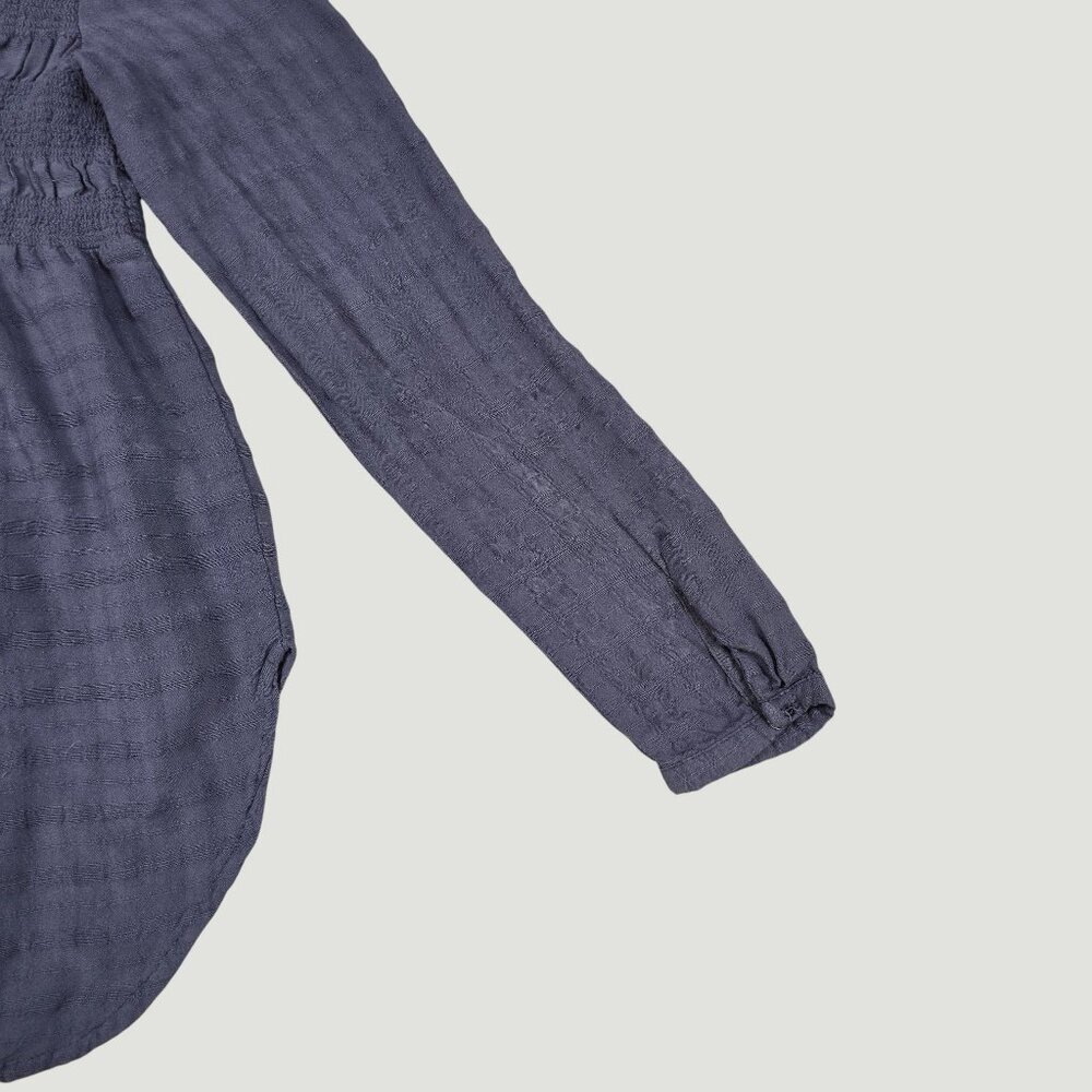 Boho Smocked Tunic Blouse Gray Medium - Picture 13 of 16
